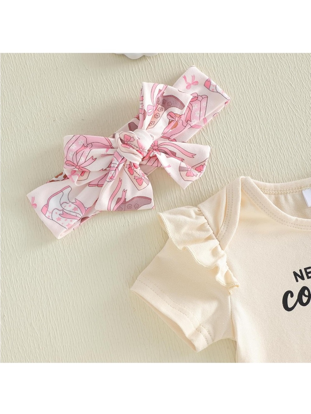 New Cowgirl in Town Western Baby Girl Pink Bow Outfit Set 6-9 months. - Picture 3 of 6